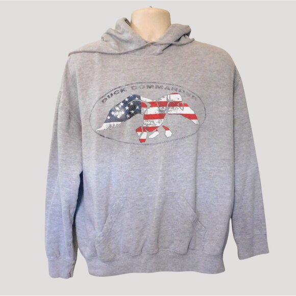 Duck Commander Other - Duck Commander Hoodie Sweatshirt XL Gray American Flag Duck Commander Logo